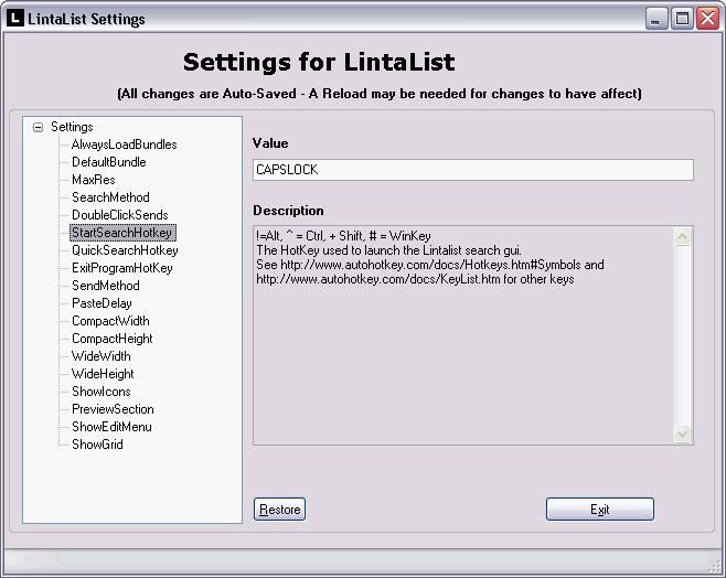 Lintalist settings